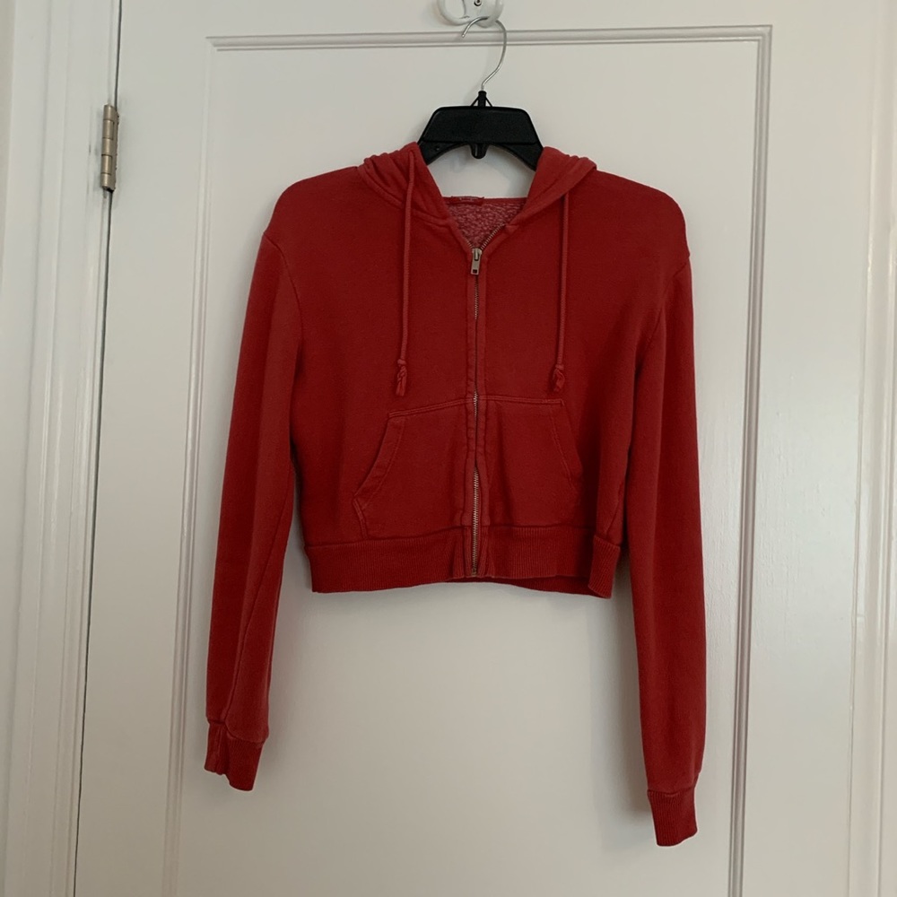 Red cropped zip up jacket